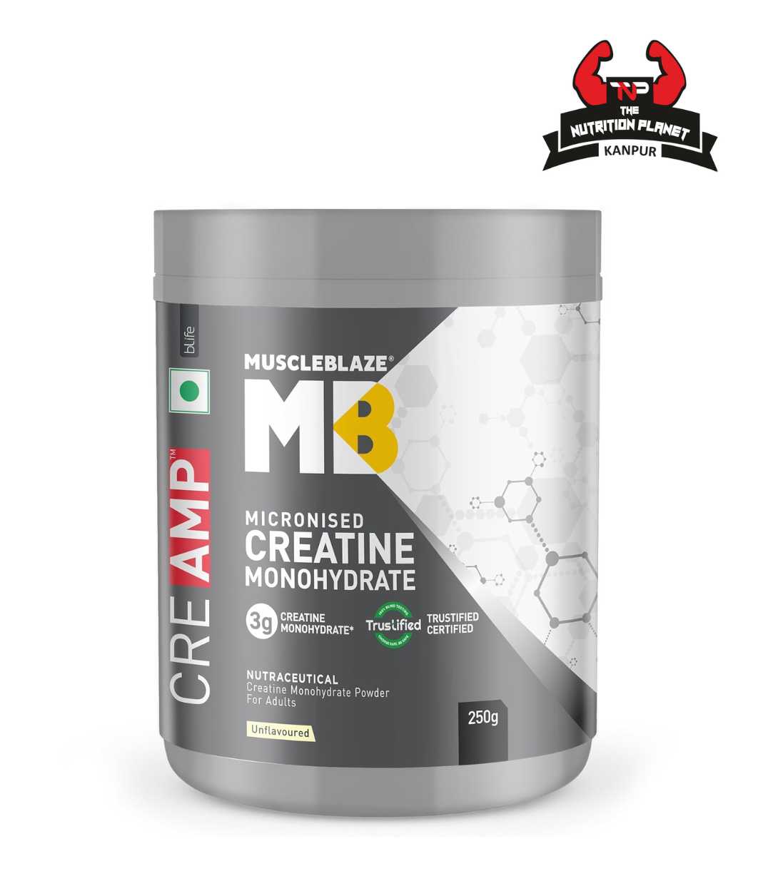 MuscleBlaze Creatine Monohydrate CreAMP (Unflavoured, 80 Servings, 250g / 0.55lbs)